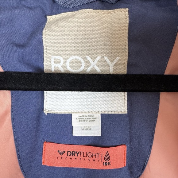 Roxy Jacket Womens Medium Blue Pink Patterned DryFlight 10K Snow Ski Coat Hooded - Picture 12 of 16